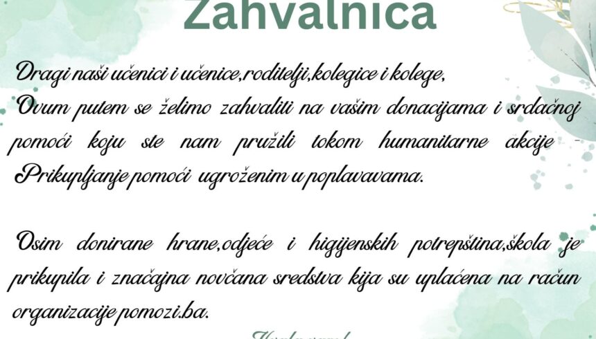 Zahvalnica na učešću u humanitarnoj akciji…