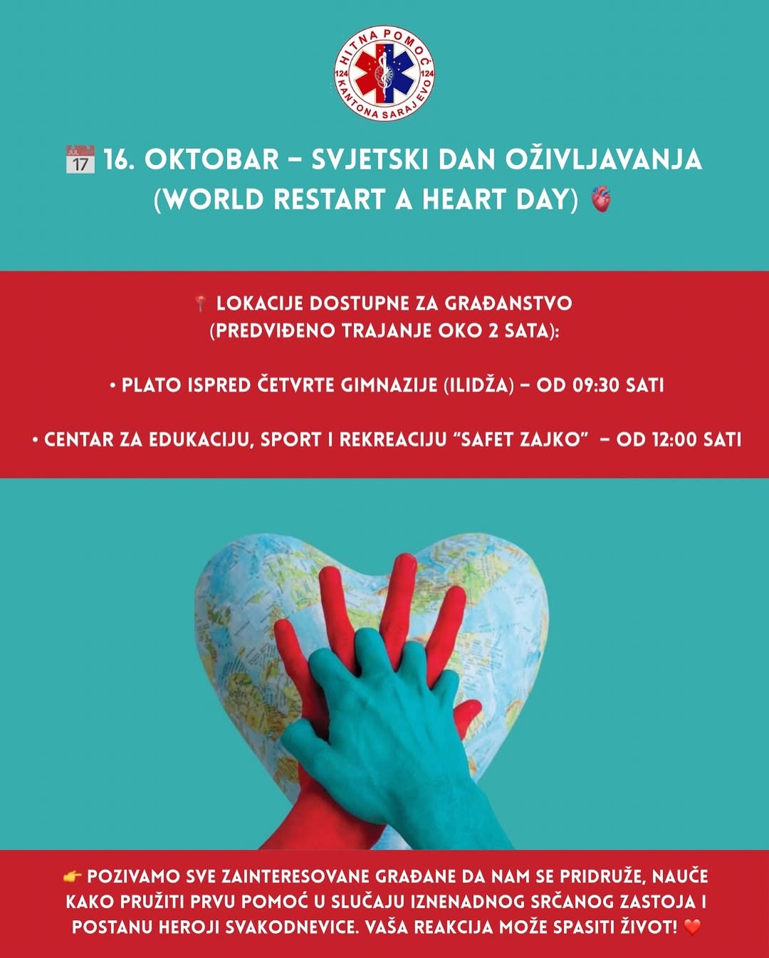 16. oktobar – Svjetski dan oživljavanja (World Restart a Heart Day)