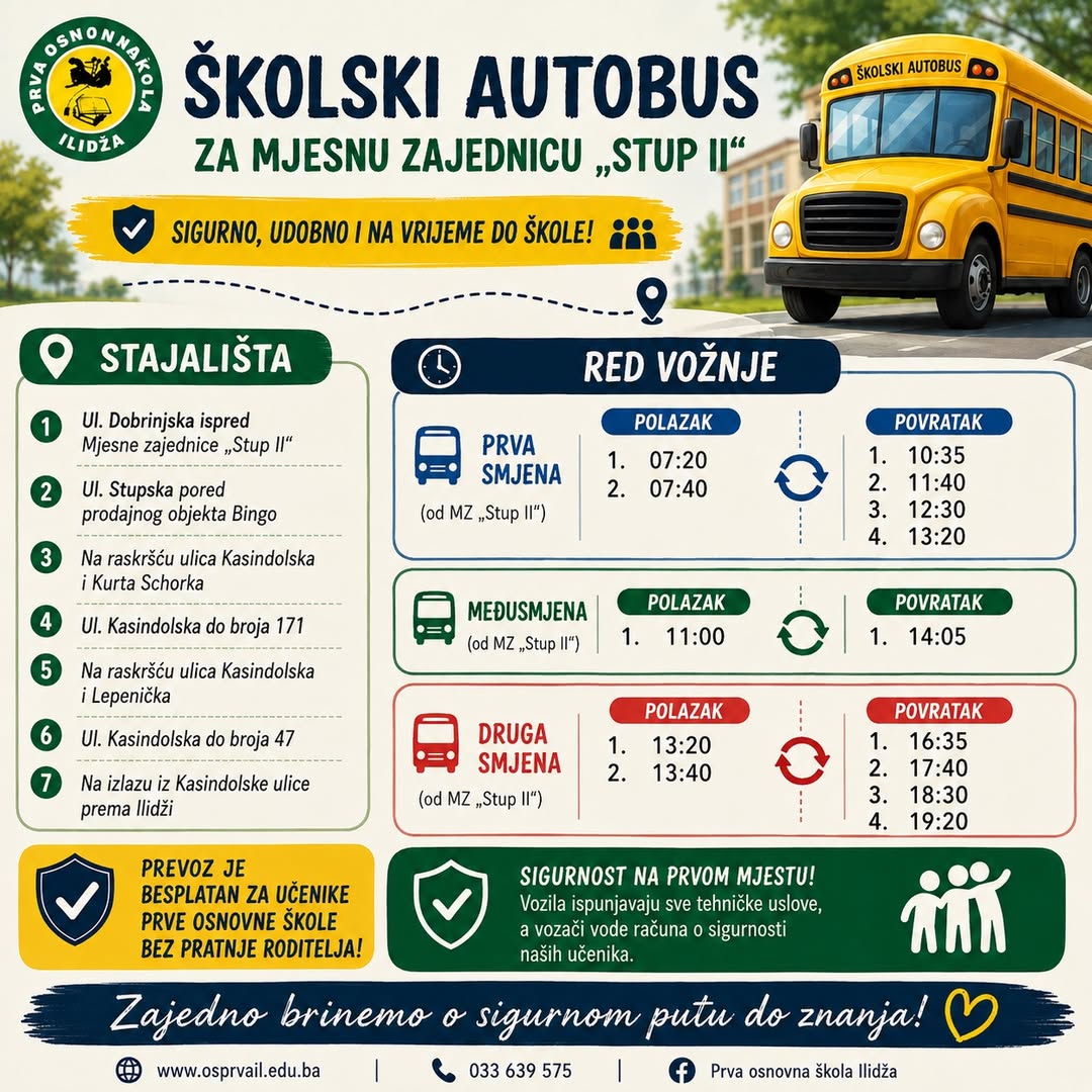 Prijevoz učenika sa područja Mjesne zajednice “Stup II” za školsku 2026/27. godi